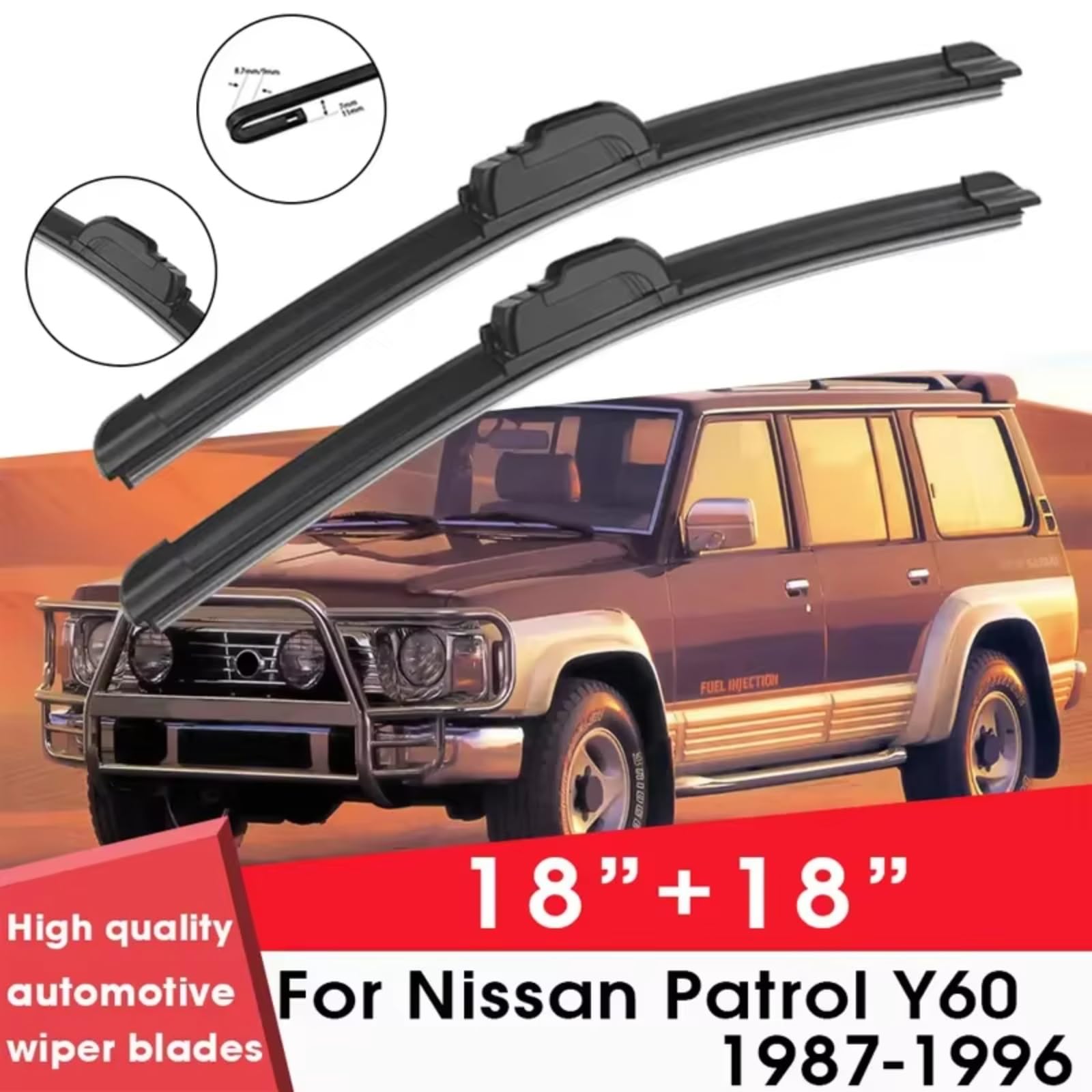 Kit Tergicristallo Compatibile Con Nissan Per Patrol Y60 1987 1989 1990 1991 1992 1993 1994 1995 1996 18"+18" Parabrezza Parabrezza Pulizia Gomma Silicone Tergicristallo