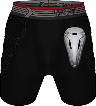 Exxact Sports Sliding Shorts w/Hard Protective Cup, Compression Fit Baseball, Softball, Football, Field Hockey, MMA (Adult)