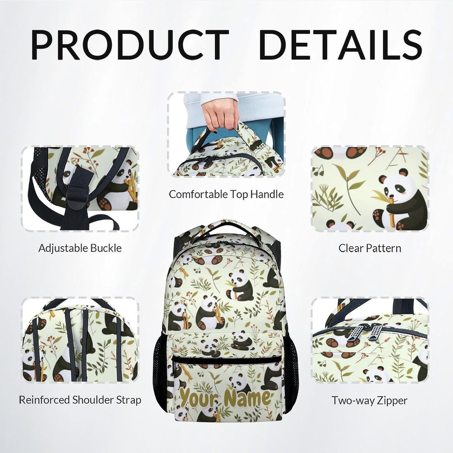 Custom Kid Backpacks Set for Girls - 3 in 1 Green Panda School Backpacks Matching Combo - Durable Large Capacity Bookbag with Lunch Bag and Pencil Case Bundle
