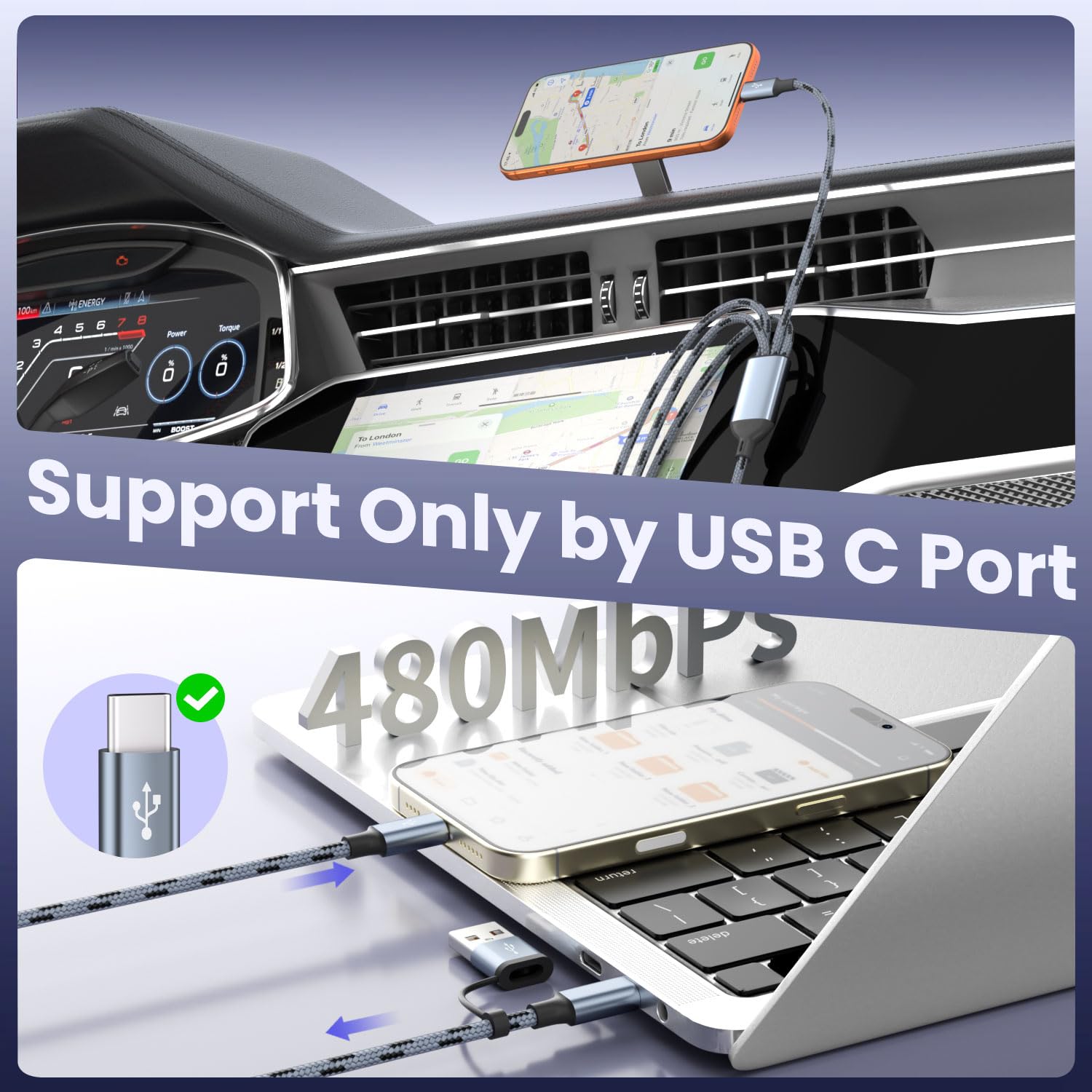 Cavo di ricarica multiplo, 4 in 2, cavi di ricarica per più dispositivi, in nylon intrecciato, universale, cavo di ricarica USB A/C a doppio tipo C/Micro USB/IP per iPhone17/16/15/14/Phone