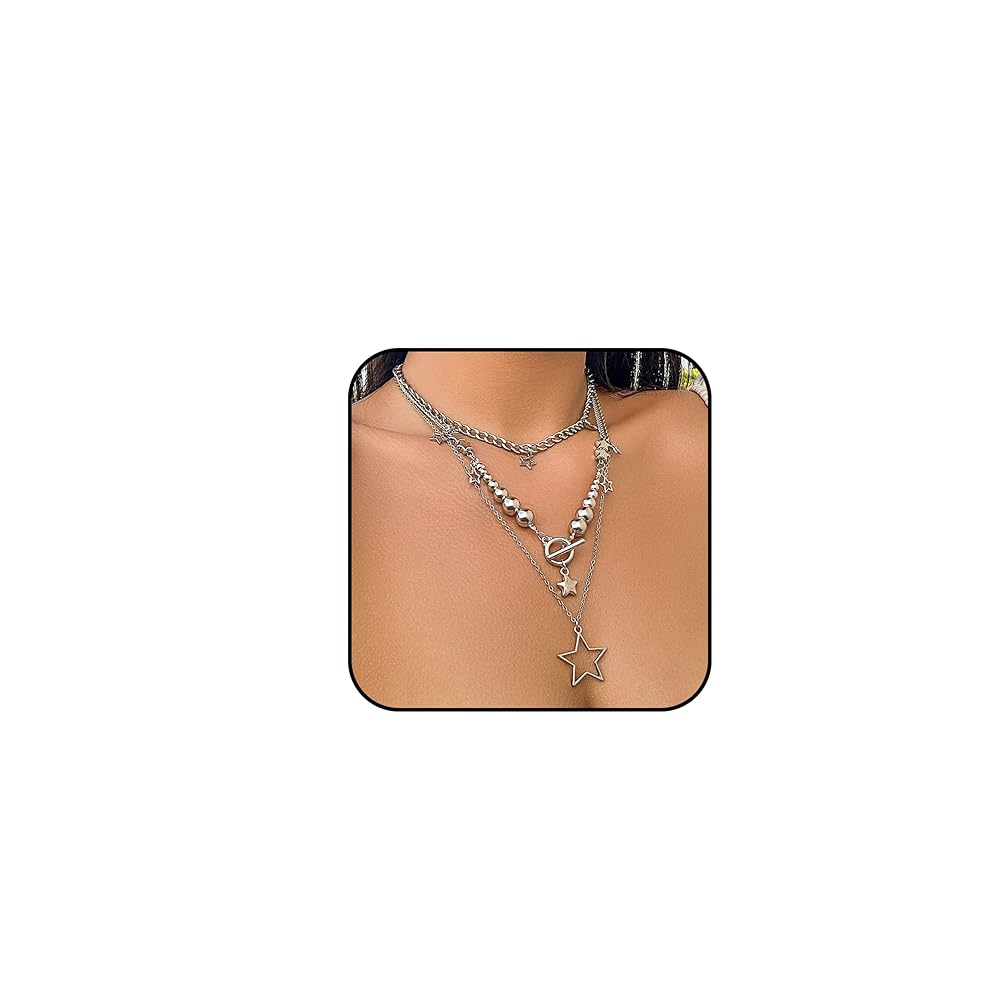 Amazon.com: Y2k Layered Star Necklace for Women 3Pcs Stacked