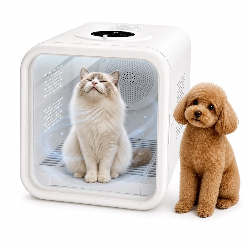 Caixa Secadora para Gatos e Cães Pequenos FINFINLIFE com Janela de Carinho e 3 Velocidades HM-CW03