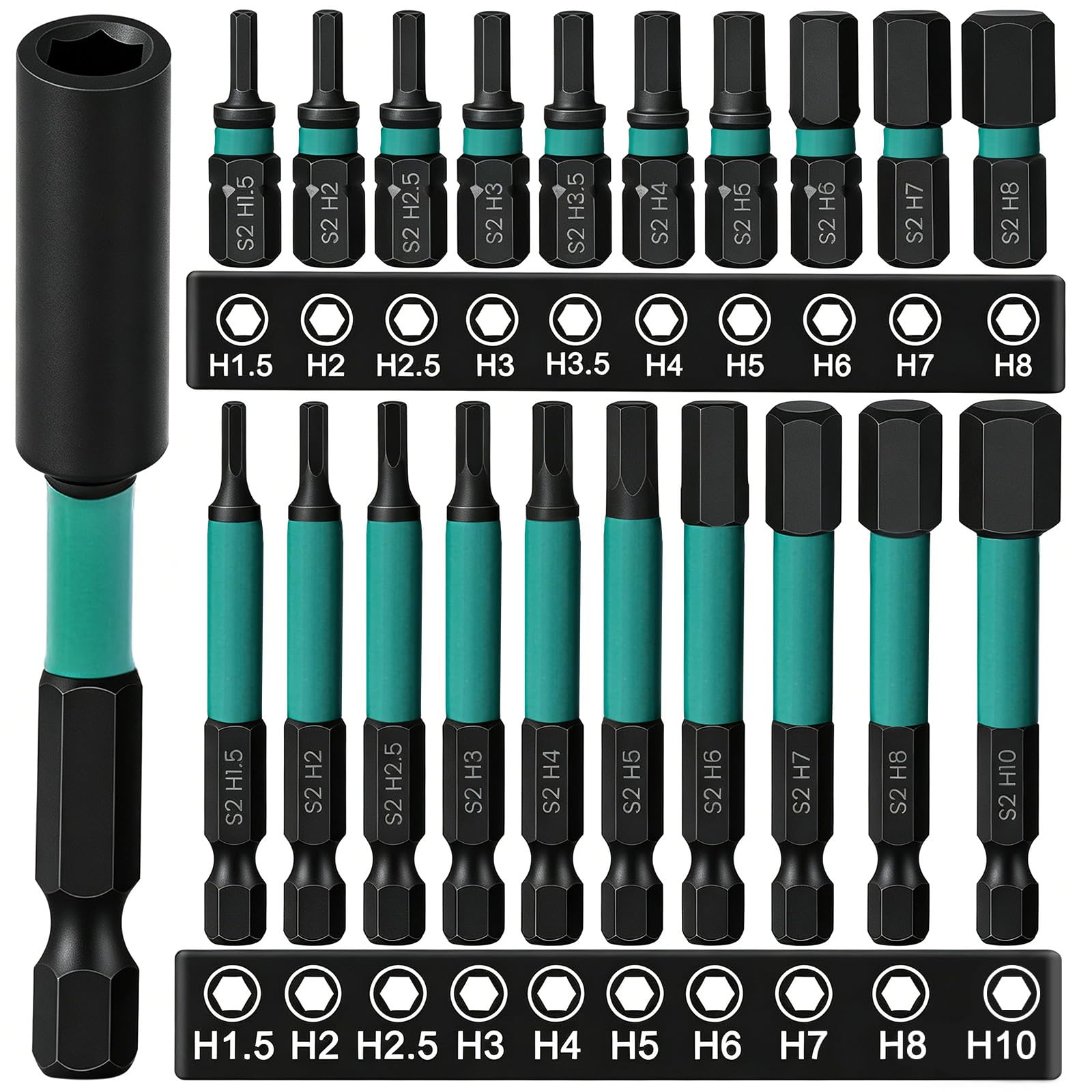 Brocas Allen de impacto H1.5-H10 evite tornillos barridos con puntas hexagonales 1/4