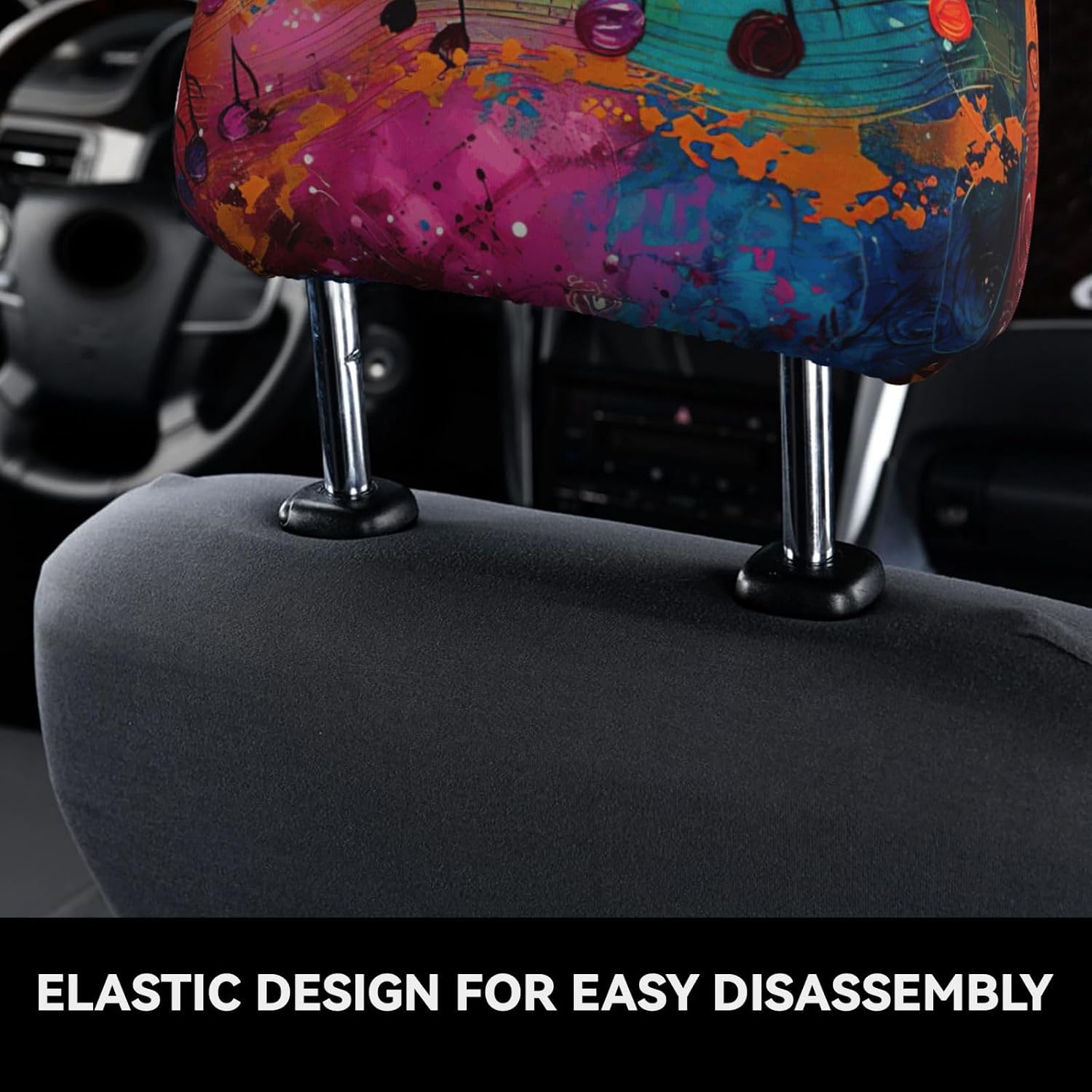 Colorful Music Notes Print Car Headrest Cover, Practical Present, Easy Install, Fits Cars, Suvs, Trucks and More image 4