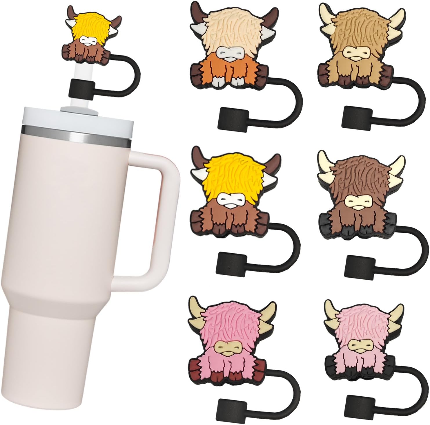 6pcs Molded Cow Stanley Straw Topper Cup Accessories Straw Cover Toppers For Stanley Cups