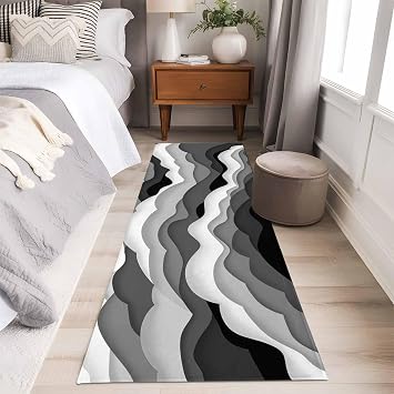 Ocean Waves 2x6 Fluffy Area Rug for Living Room, Gray White Wave Dark Gray Gradient Fuzzy Shag Area Rugs for Bedroom Non-Shedding& Easy Care Plush Carpet for Nursery Dorm Home Decor