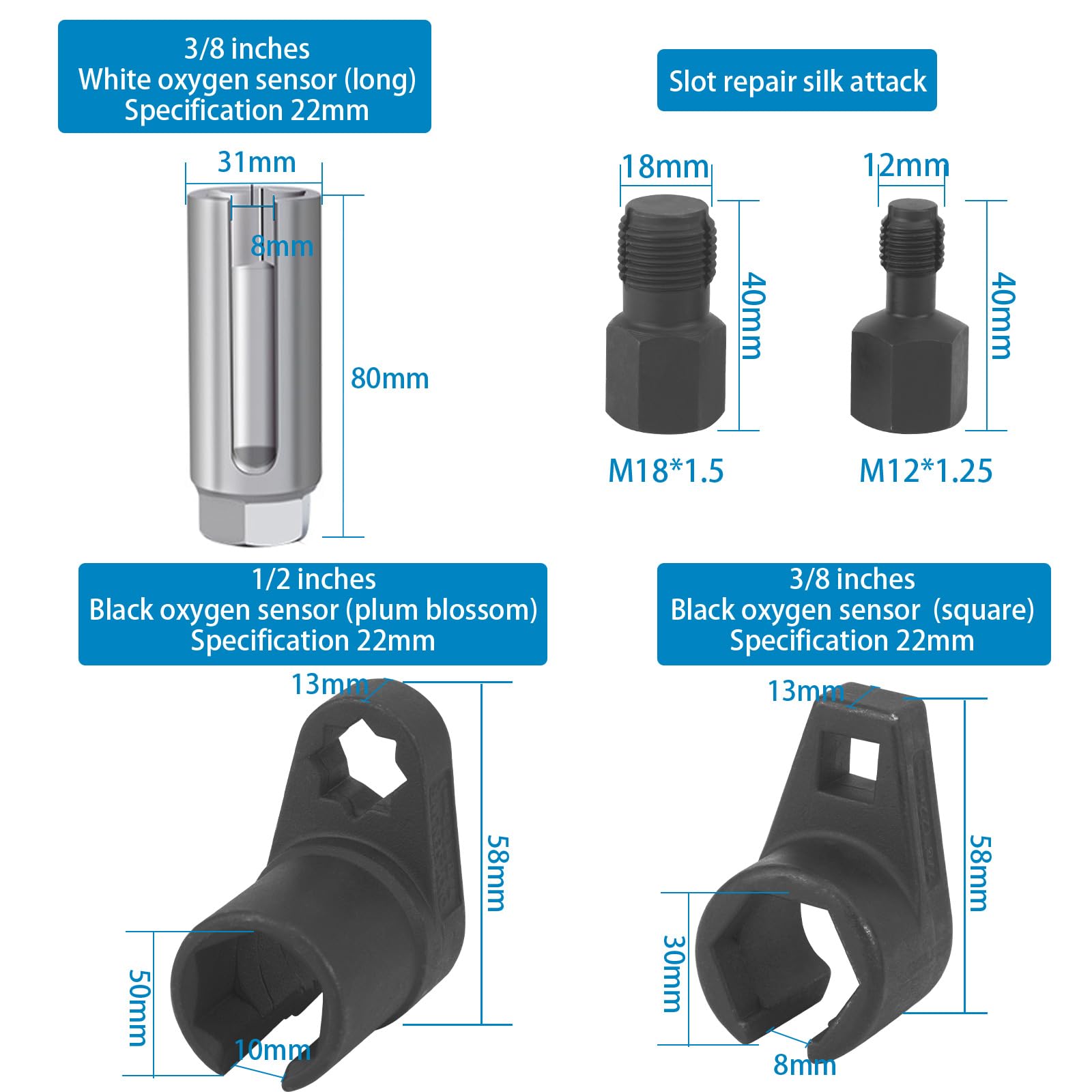 BIGP Lot de 5 Douilles pour Sonde Lambda, Clé à Douille de Sonde Lambda et Capteur d'Oxygène pour Voiture, avec Boîte