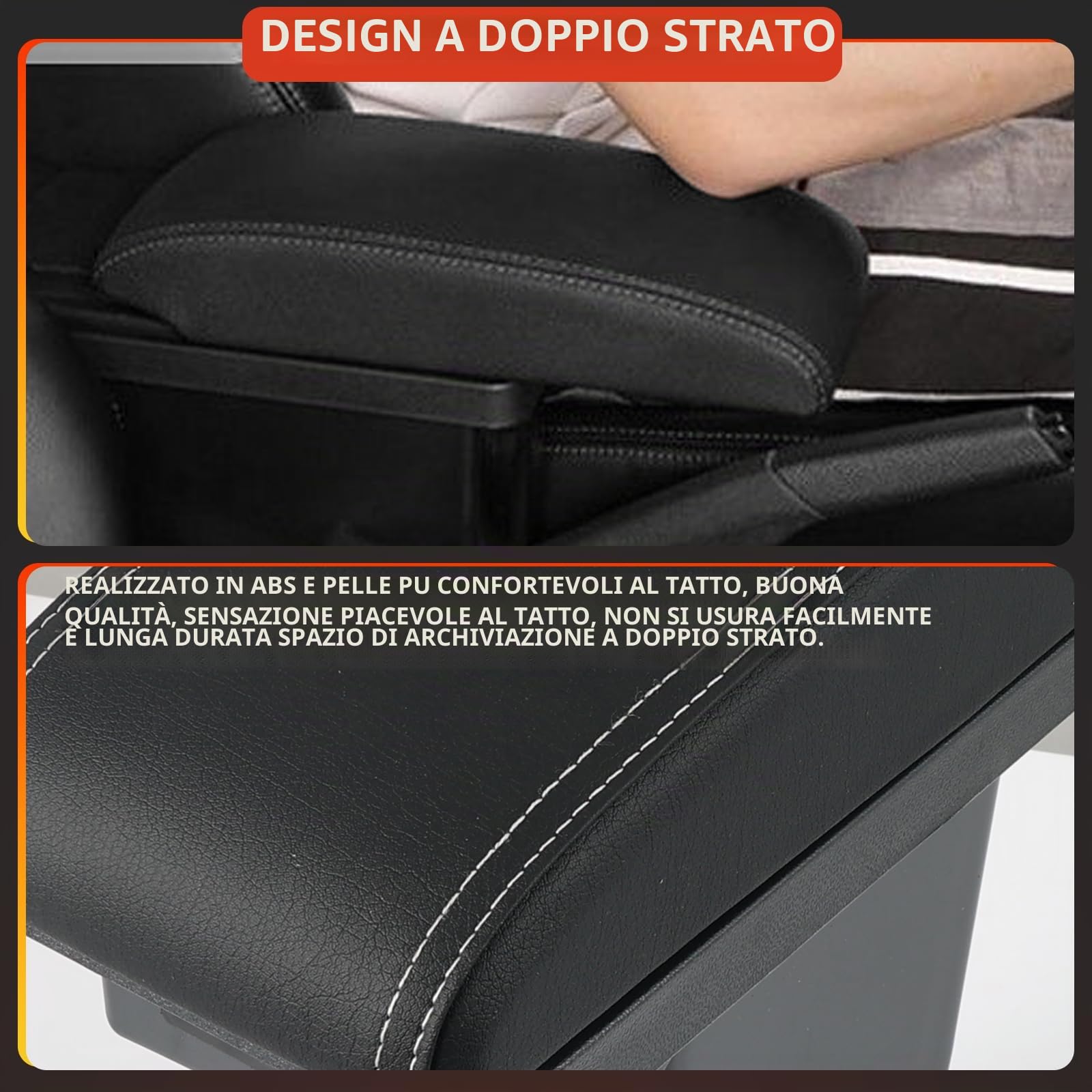 XUKEY Bracciolo in pelle nera, doppio strato, per console centrale, per 2008, con vano portaoggetti