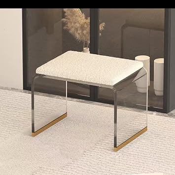 Transparent Acrylic Stool with Cushion, Vanity Stool Chair, Small Ottoman Stool, Makeup Stool Chair, Dining Room Chair, Ottoman Foot Rest for Couch, Living Room, BedroomWhite,Small