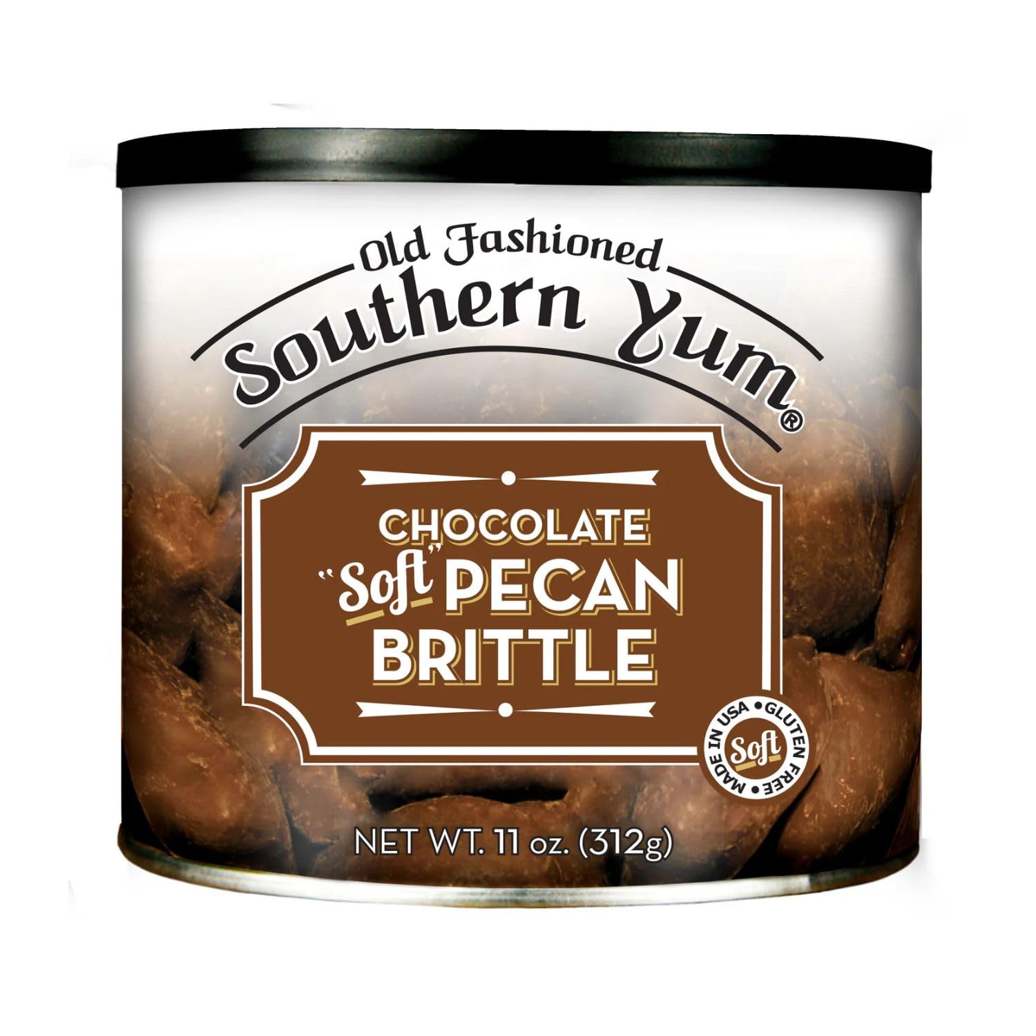 Southern Yum Milk Chocolate Pecan Brittle, Soft Small Batch Handmade NC Pecan Brittle, Gourmet Southern Candy, Gluten Free, 11 oz Gift Tin