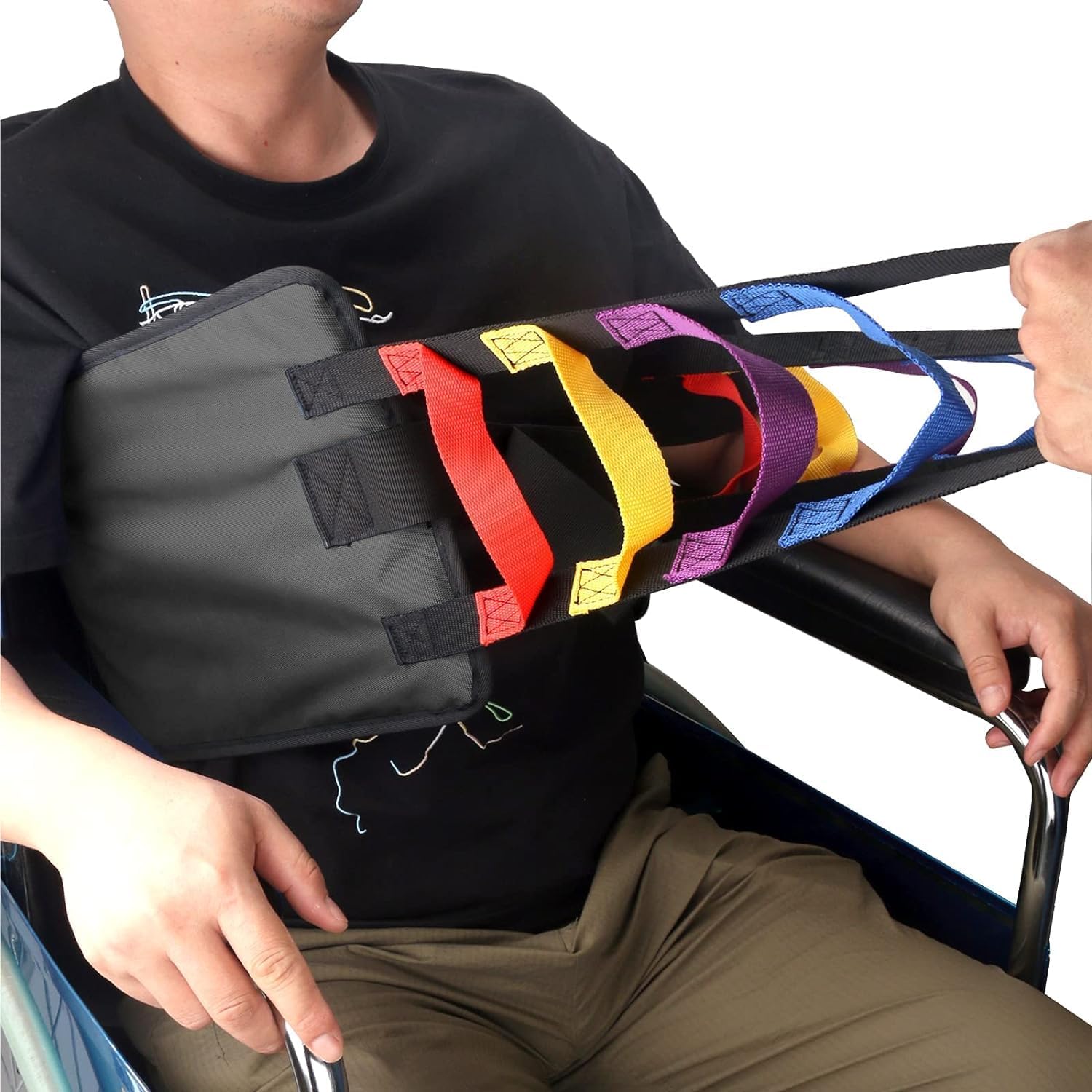 Stand Assistance Belt Patient Lift Sling Heavy Duty Transfer Sling for Movement Padded Patient Transfer Assist Belt Quicker Easier Safer Transfers & Toileting Lift Sling for Elderly (T-Black)