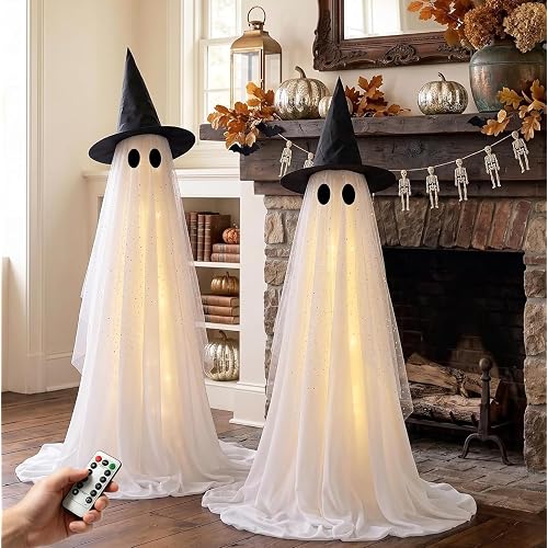 2Pcs Halloween Decorations Outdoor,5FT Height Spooky Ghost Halloween Decor