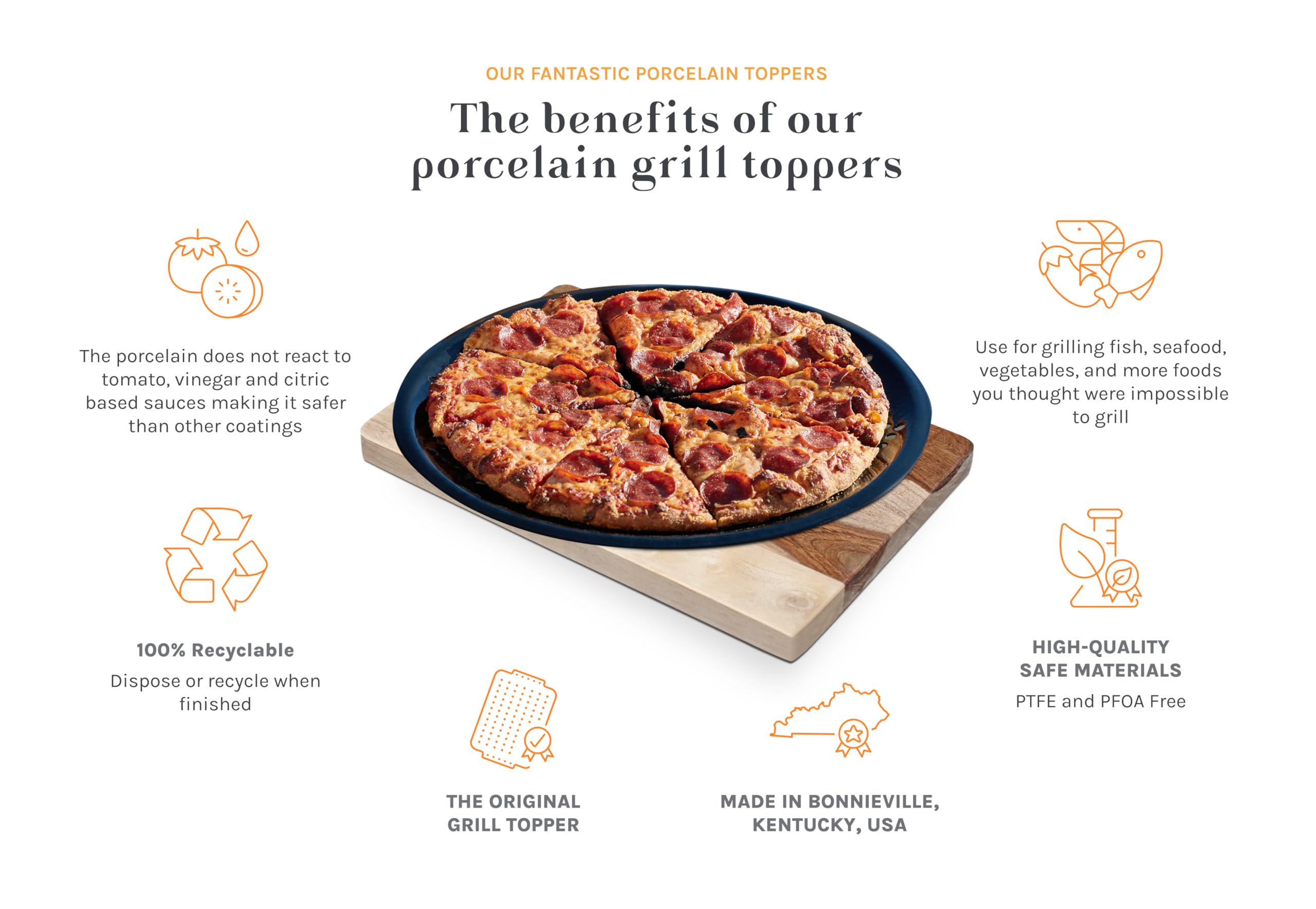 Oscarware Porcelain Coated 13” Round Pizza Grill Topper – Perfect for Grilling Homemade, BBQs, and Outdoor Cooking