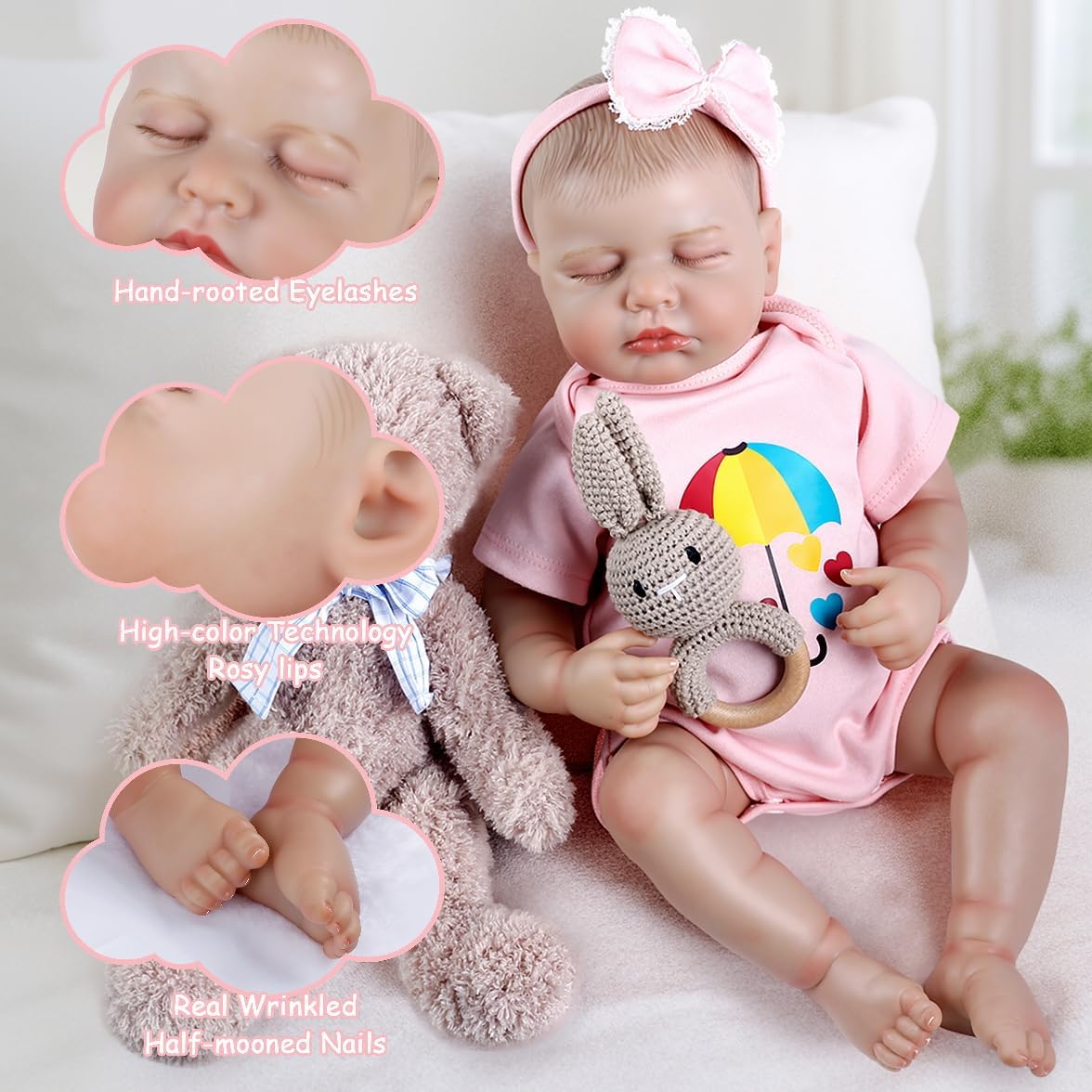 Reborn Baby Dolls - 18 Inch Dolls with Realistic Vein Details, Washable Full Vinyl Body, Accessories for 3+ Year Old Girls Gifts, Pretend Play, Collection