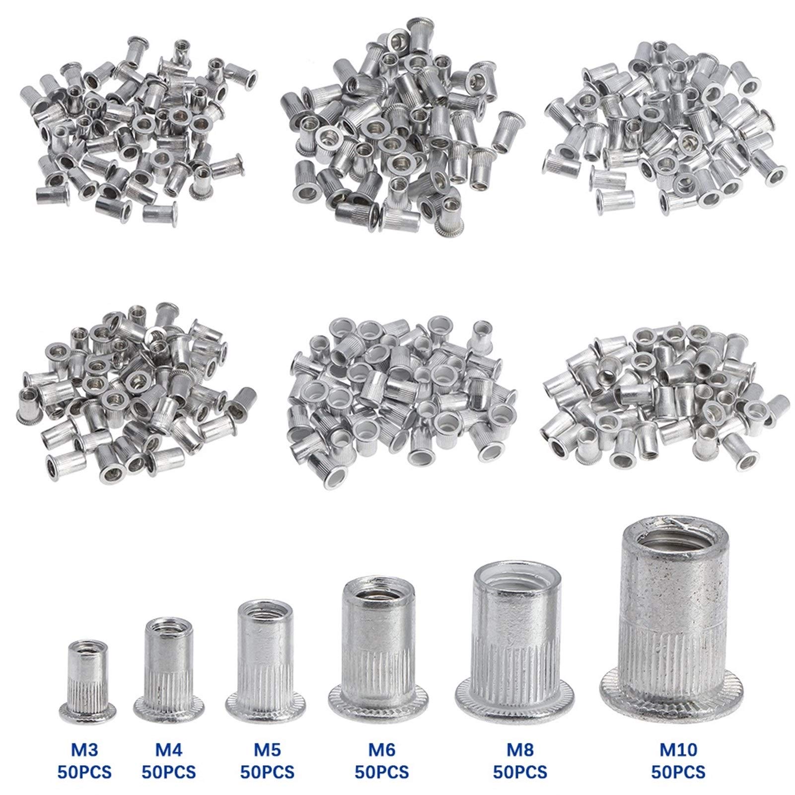 Remaches,Remache Ciego Los remaches 300pcs M3 M4 M6 M8 M10 planas cabeza del remache tuercas de fijación de aleación de aluminio remache tuerca tuercas Insertar remachado Conjunto Pop remaches de lató