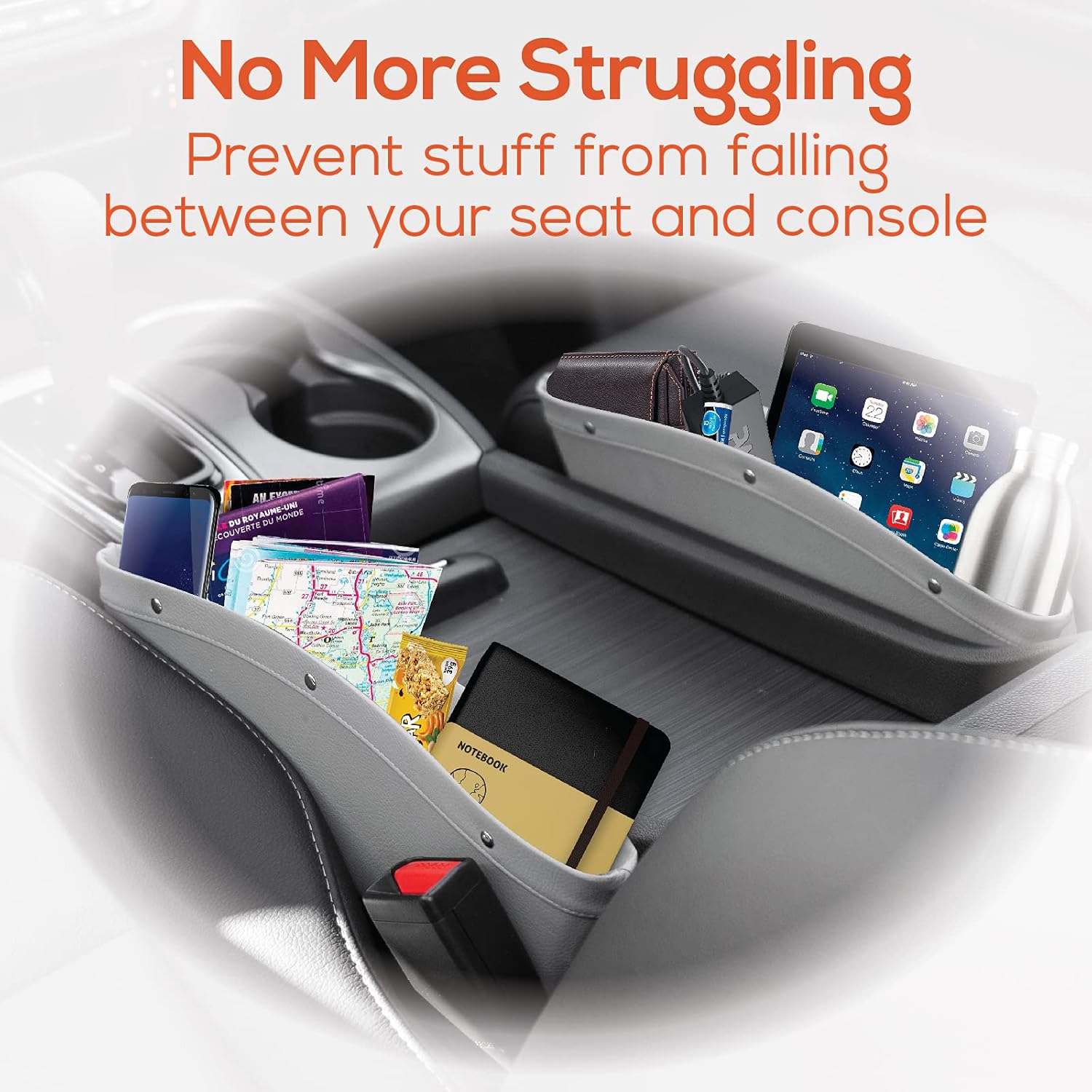 Trobo Car Seat Console Gap Pocket Catch Caddy, 2 in 1 Side Seat Space Organizer, Between Seat Crevice Storage Box, PU Leather Front Seat Gap Filler, Minimizes Distracted Driving, Universal Fit - Gray : Automotive