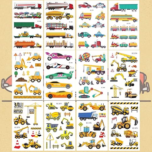 Miniatura 2 de Ooopsiun Tatuajes temporales de autos y camiones para niños, 100 tatuajes, suministros de decoración de construcción de autos, regalos para niños