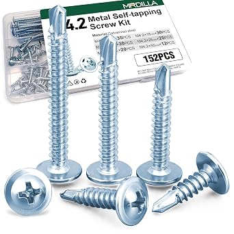 152 Pcs #8 Self Tapping Screws for Metal, Stainless Steel Sheet Metal Screws Assortment Kit, 6 Sizes 1/2", 5/8", 3/4", 1", 1-1/2", and 2"