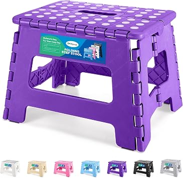 Dyforce Kids Step Stool 9 Inch, 300lbs Folding Step Stool for Toddler | Step stool Purple,Anti-slip Heavy Duty with Handle, Lightweight Foldable Foot Stool for Bathroom Kitchen Bedroom Outdoor