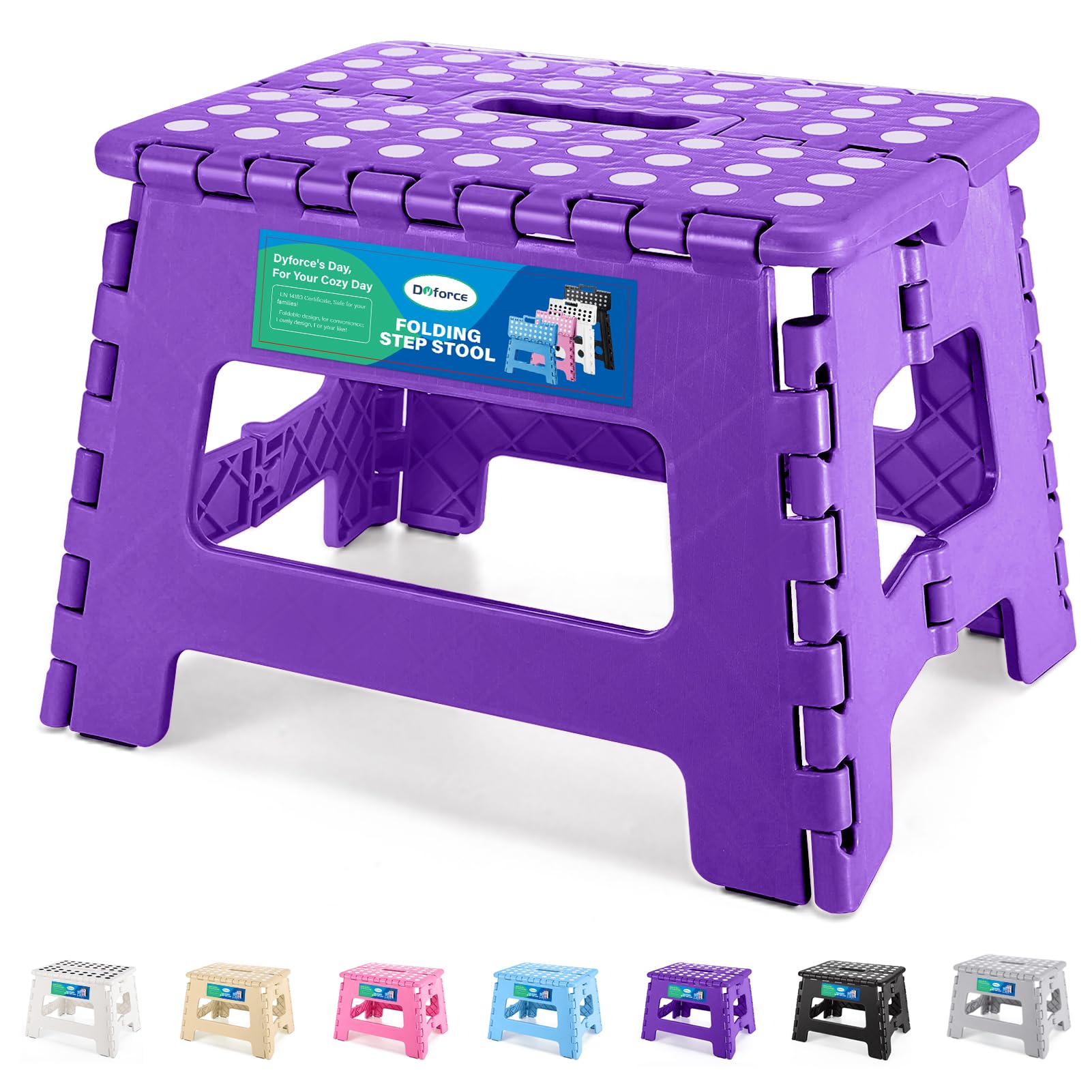 Dyforce Folding Step Stool 9", Kids Step Stool, Heavy Duty Step Stools for Adults, Compact Foot Stools, Light-Weight Toddler Step Stools for Kitchen, Bathroom, Holds Up to 300 lbs (Purple)