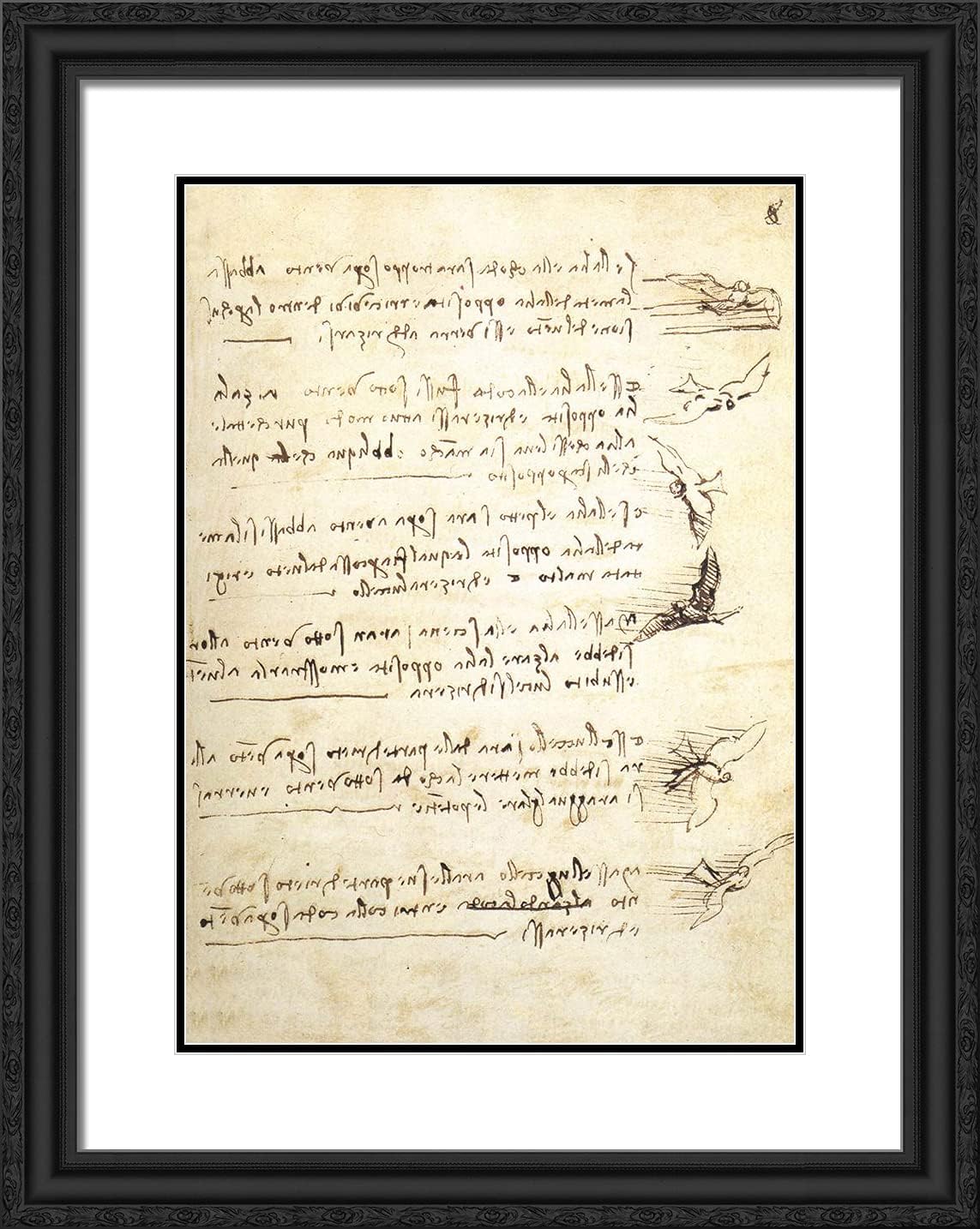 ArtDirect Da Vinci, Leonardo 19x24 Black Modern Framed Art Print with Double Matting Titled: Codex on the Flight of Birds I