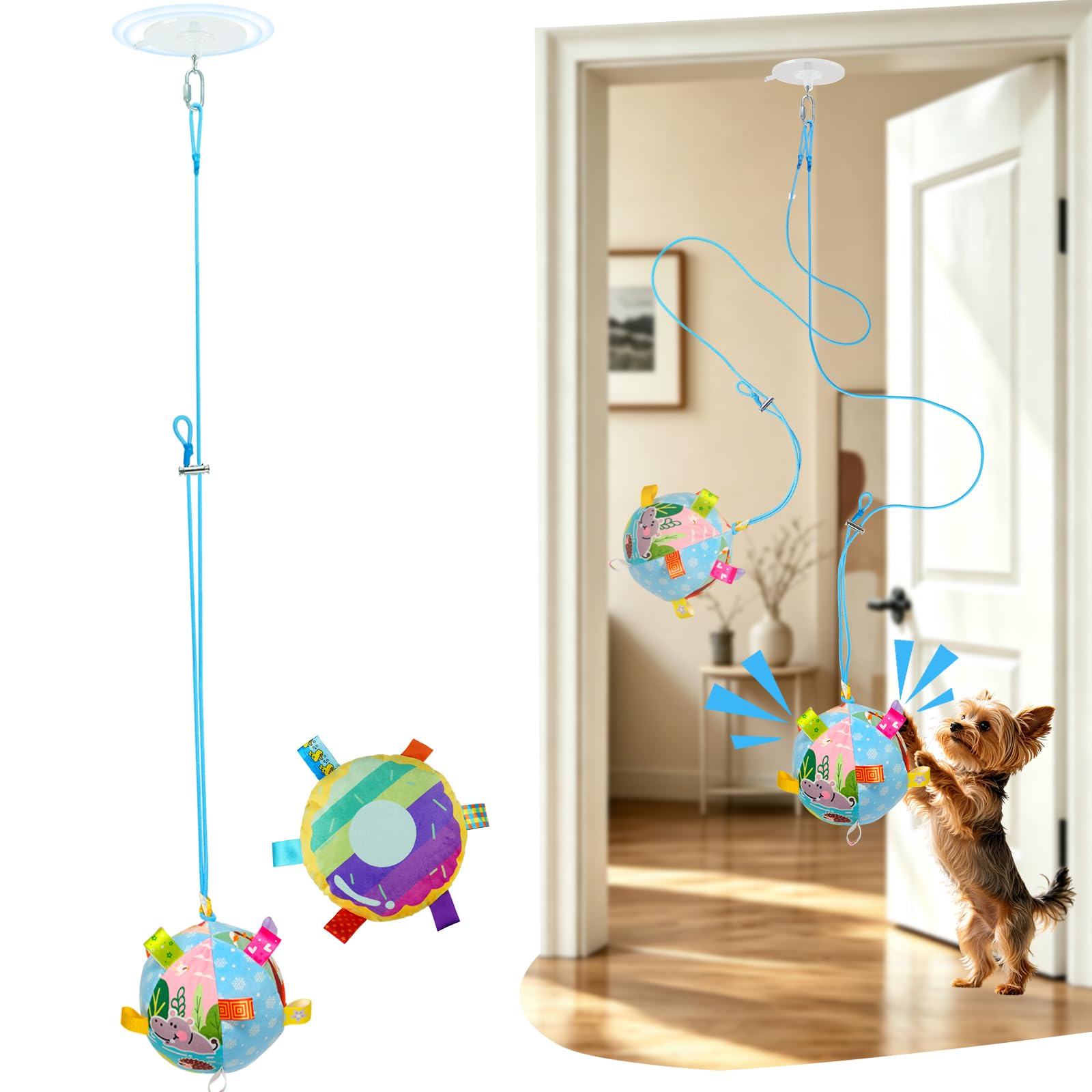 SYOOY Colorful Squeaky Hanging Dog Toy with Suction Cup for Small Dogs