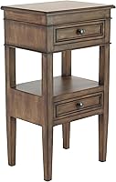 Vista 11 de Deco 79 Mesa auxiliar de madera, 2 cajones y 1 estante auxiliar, mesa auxiliar de 16 x 12 x 29 pulgadas, color marrón