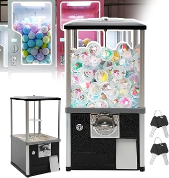 Candy Vending Machine,with Locks& Two Keys,Hold 100-200 Capsule Balls,Mini Chewing Gum Machine,for Home,Game Stores&Retail Stores,Aluminum Alloy Material,Black