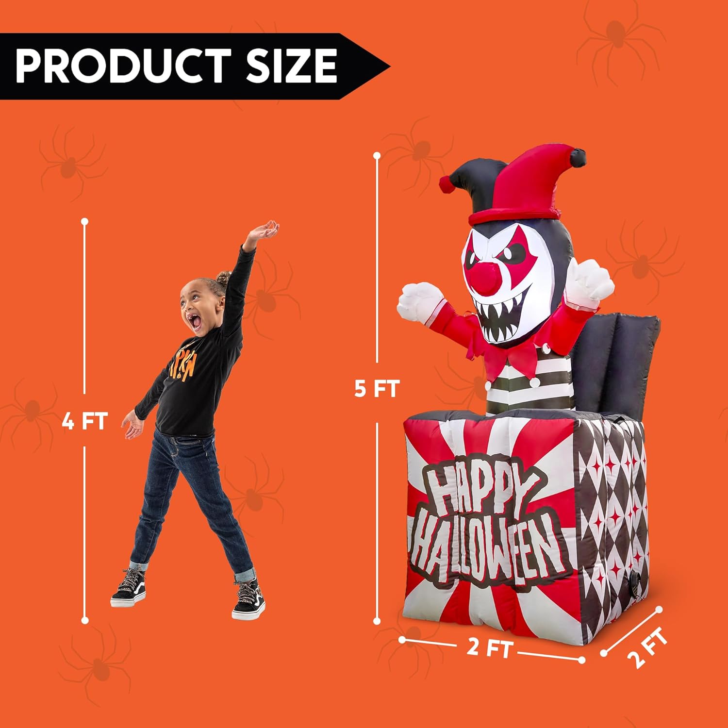 Joiedomi 5 Ft Halloween Inflatables Animated Clown Decorations Outdoor, Halloween Inflatable Decor with Built-in LEDs Animatronics Clown Blow Ups Party Decoration Outside Indoor for Yard Lawn Garden