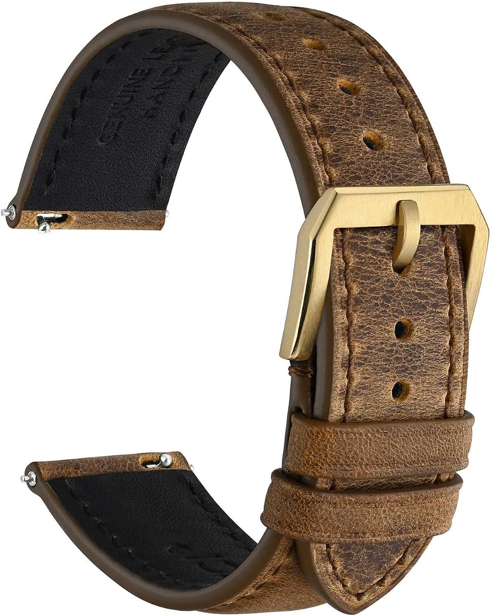 Correa de reloj, cuero genuino, forro de cuero oscuro, liberación rápida, ancho de correa 18 mm 20 mm 22 mm