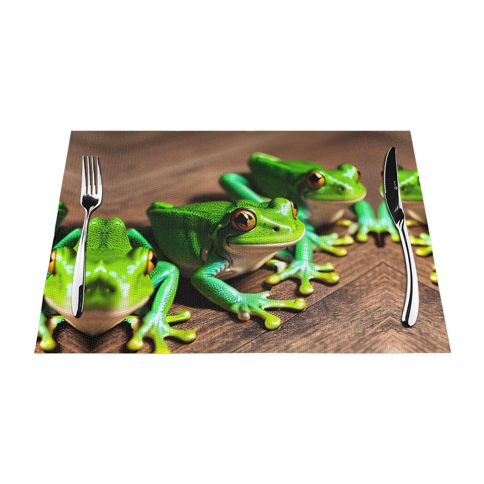 Placemats Set of 6,Table Mats Washable Placemat Decoration, Funny Frogs Print