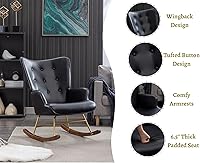 Vista 3 de EALSON Mecedora tapizada de cuero para guardería, silla mecedora con respaldo copetudo con base de madera, sillón moderno y cómodo para dormitorio