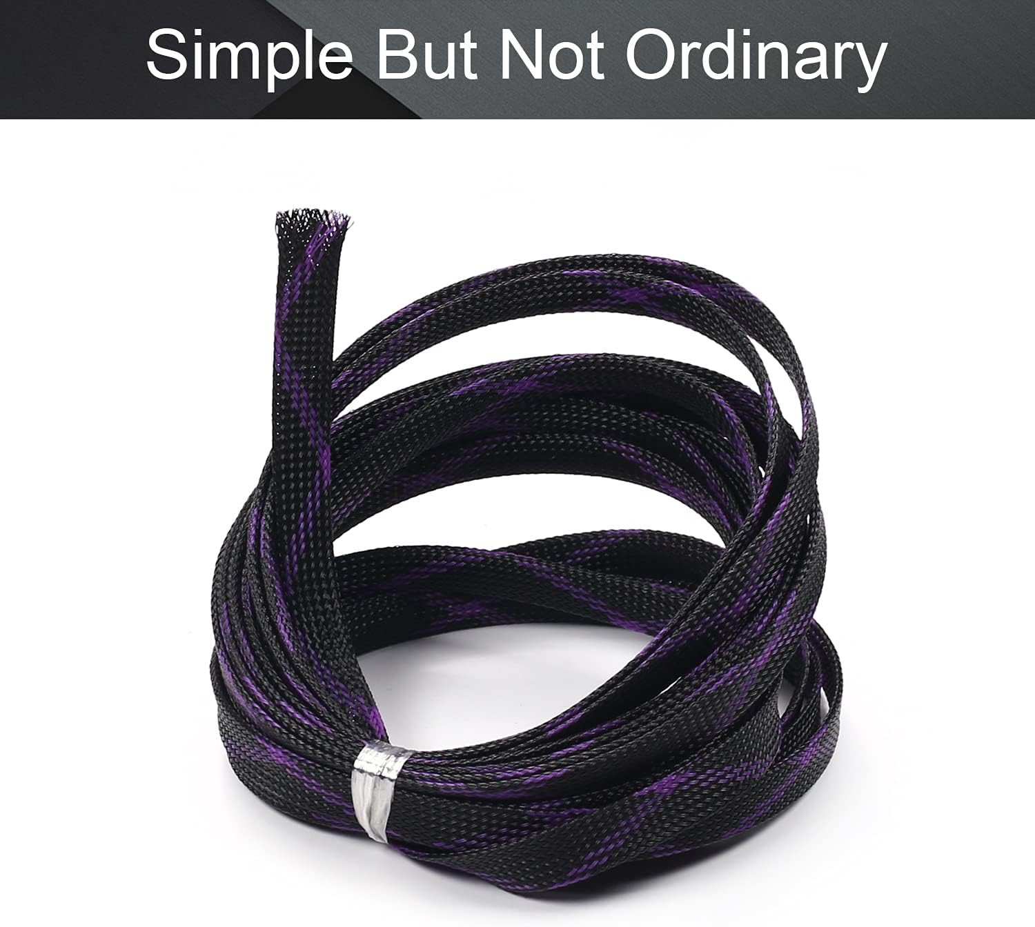 Black Purple PET Expandable Braid Cable Sleeving 5m/16.4ft Wire Mesh Sleeve 1pcs