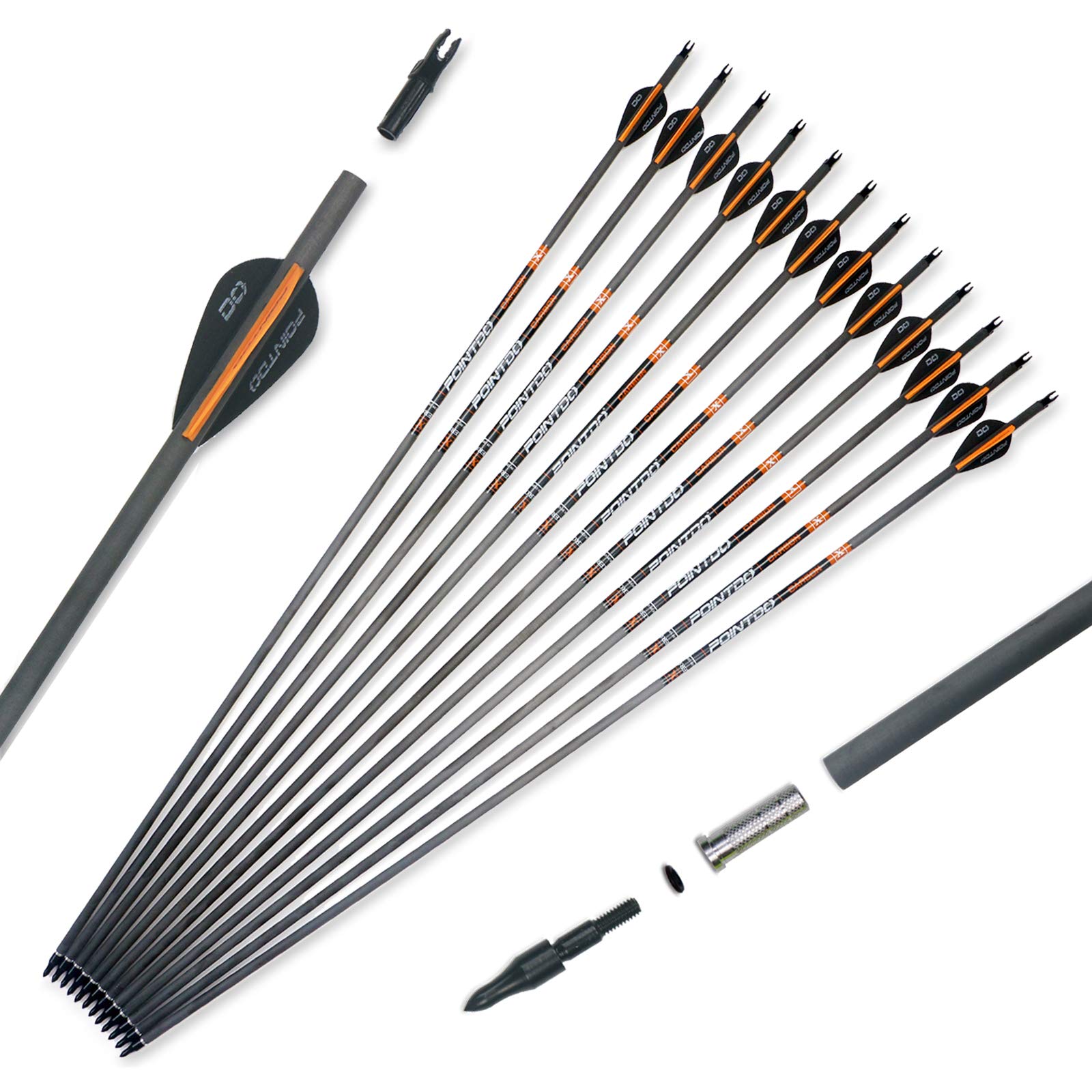 100% Carbon Arrow Practice Hunting Arrows with Removable Tips for Compound & Recurve Bow(Pack of 12)