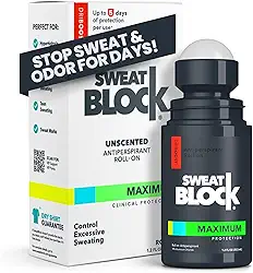 SweatBlock Max Clinical Antiperspirant Roll-On - para Sudorese Excessiva e Hiperidrose - Proteção/Uso Até 7 Dias - Unissex, Sem Perfume - 1,2 Fl Oz