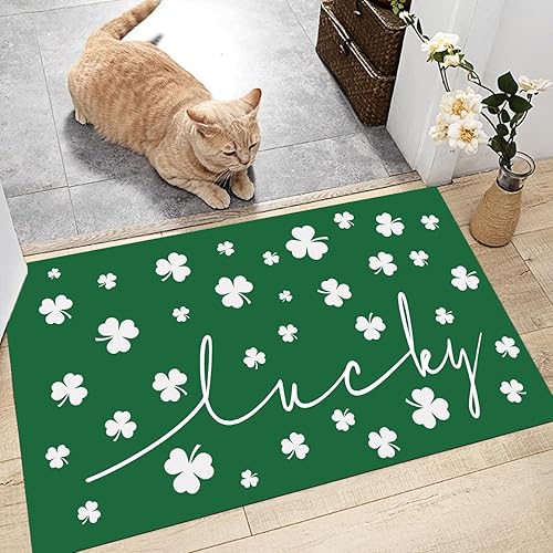 Miniatura 5 de Tapete del Día de San Patricio, diseño de tréboles de la suerte, antideslizante, parte trasera de goma para interiores y exteriores, decoración del