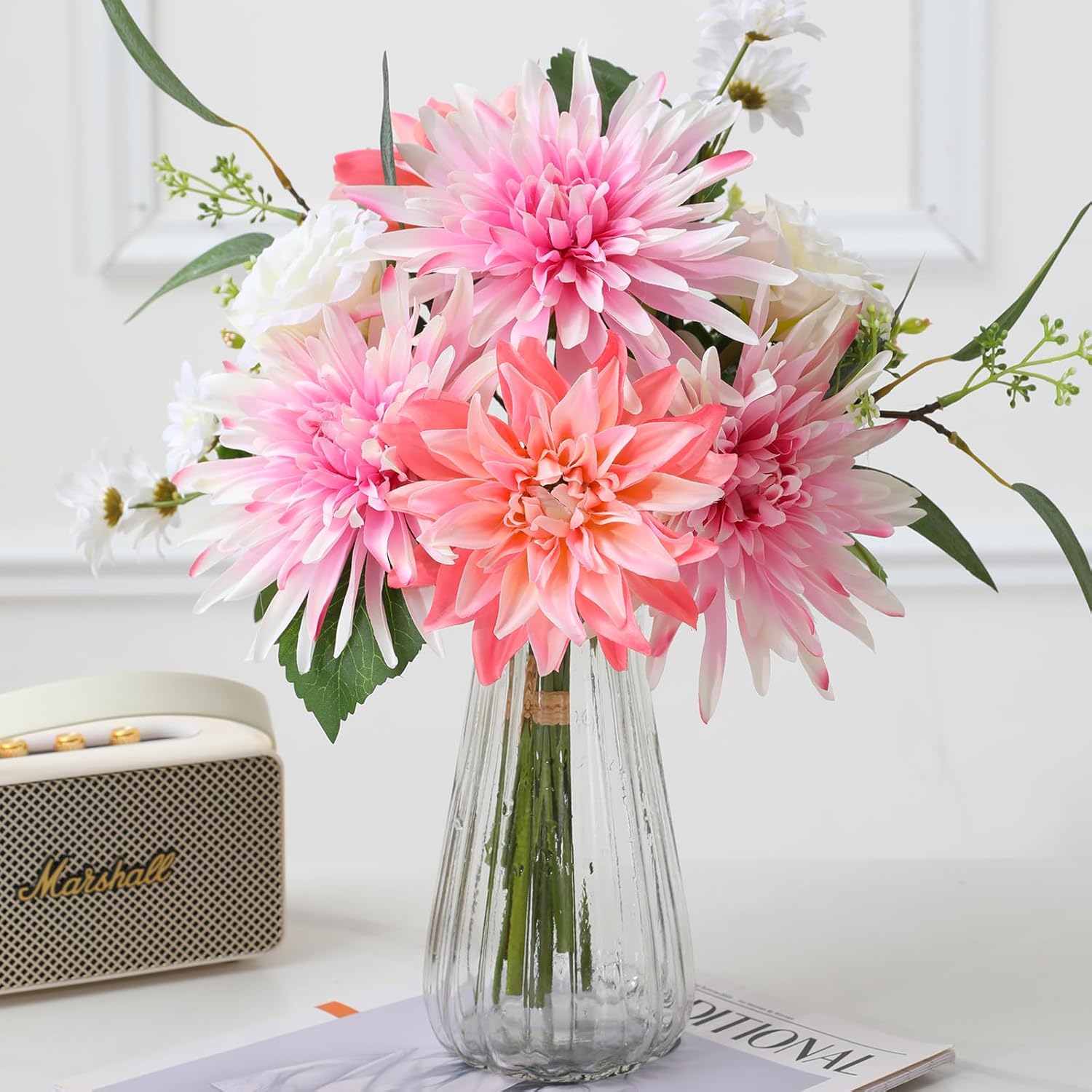 Top 5 Best Artificial Flower Arrangements with Vases for Home Decor in 2026 - PlantNative.org Nubry Faux Silk Dahlia Flower Bouquet with Vase