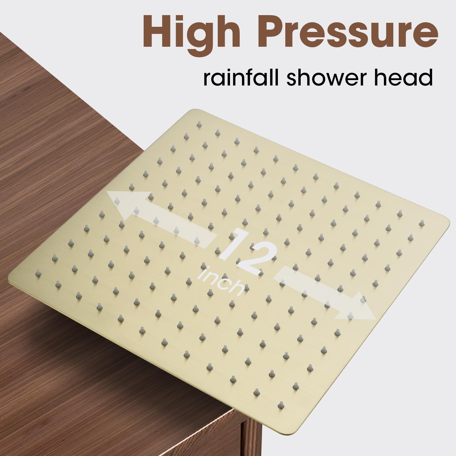 Soffione doccia quadrato da 30 cm, in acciaio inox SUS 304, design ultra sottile, per aumentare la pressione, ad alta pressione, ad alto flusso, a pioggia, oro spazzolato opaco