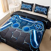 Vista 21 de Feelyou Juego de edredón gamer para niños y adolescentes, edredón tamaño individual con controlador de videojuegos, ropa de cama de 2 piezas