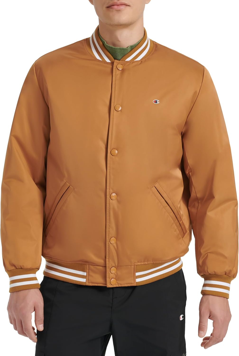 Champion Men's Logo Striped-trim Varsity Jacket