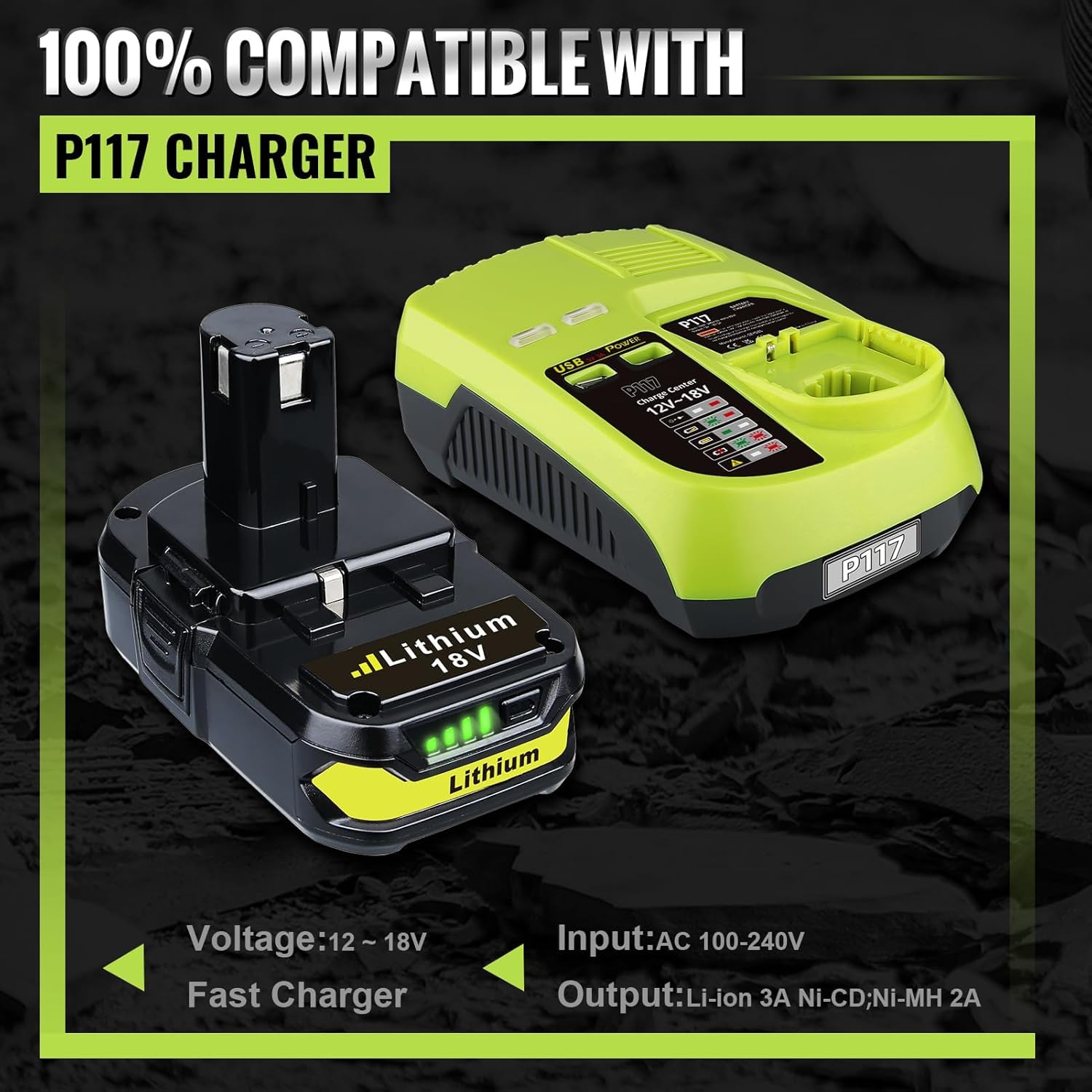 KINGTIANLE Paquete de 2: batería de iones de litio de 4.0 Ah para herramientas Ryobi de 18 V, repuesto para P107 P108, compatible con todas las herramientas eléctricas inalámbricas Ryobi de 18 V