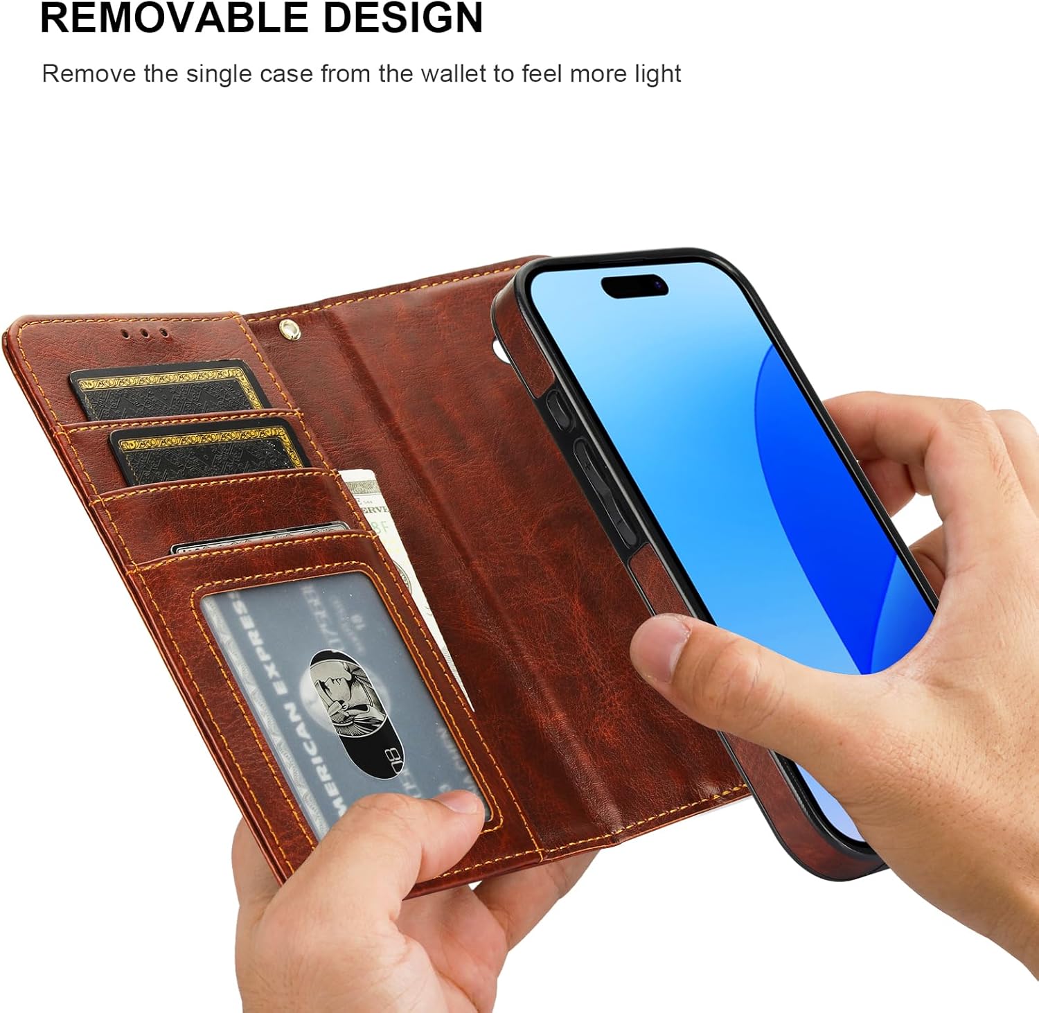 Bocasal Detachable Wallet Case for iPhone 16 Pro RFID Blocking Card Slots Holder Premium PU Leather Magnetic Kickstand Shockproof Wrist Strap Removable Flip Protective Cover 5G 6.3 inch (Brown) - Image 2