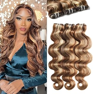 YESHURAY Highlight Bundles Human Hair Body Wave Extensions 3 Tones Blonde Highlights 3 Bundles 18-22 Inch 100% Virgin Hair