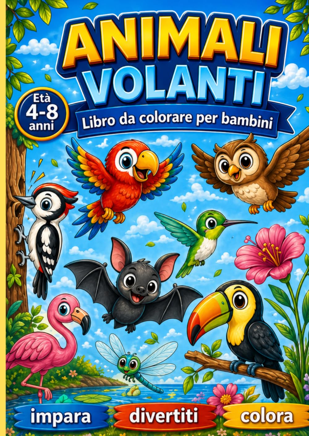 Animali volanti: Libro da colorare per bambini (Animali del mondo da colorare)