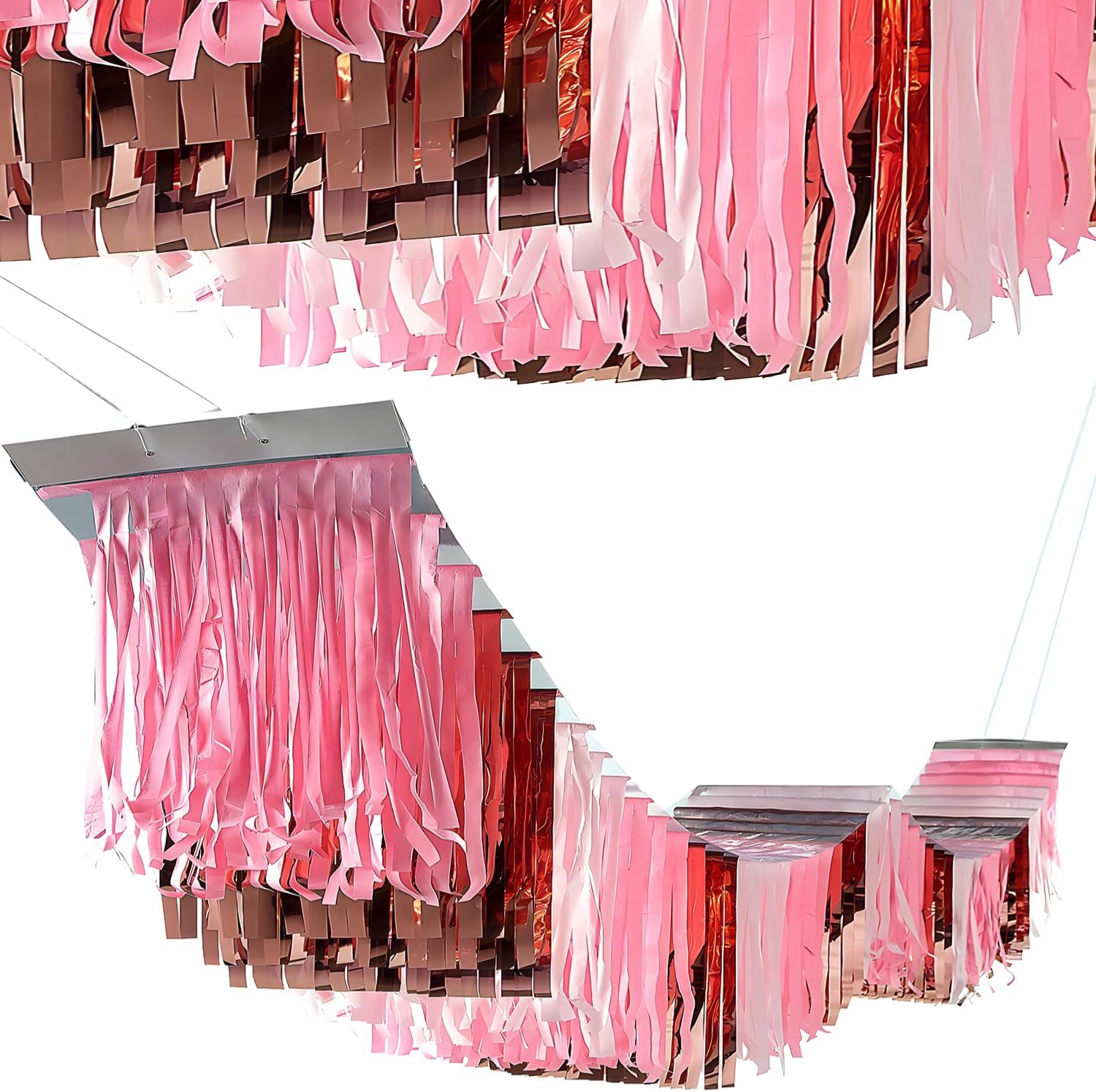 Fun Express 12 Ft. Pink Metallic Foil & Tissue Paper Hanging Ceiling Decoration