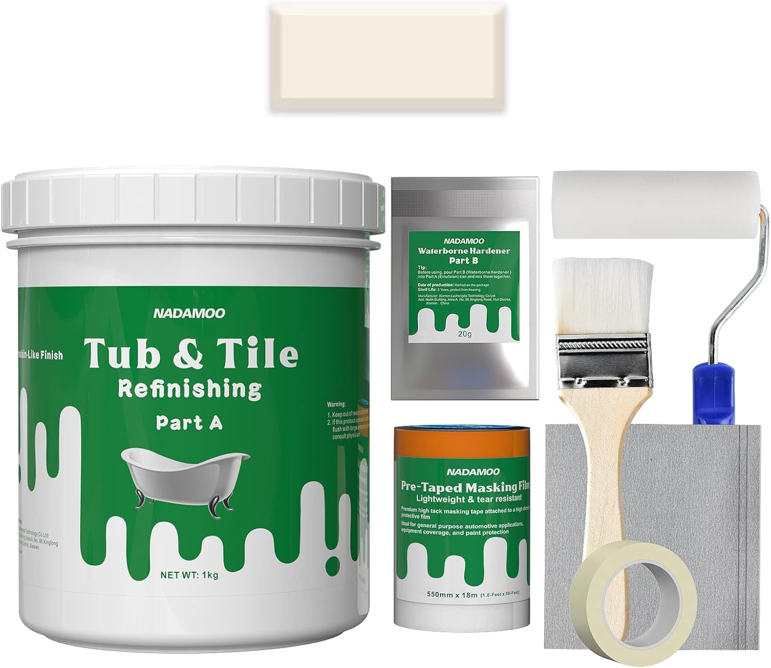 NADAMOO Tub and Tile Refinishing Kit (1kg / 35 oz, with tools, Beige