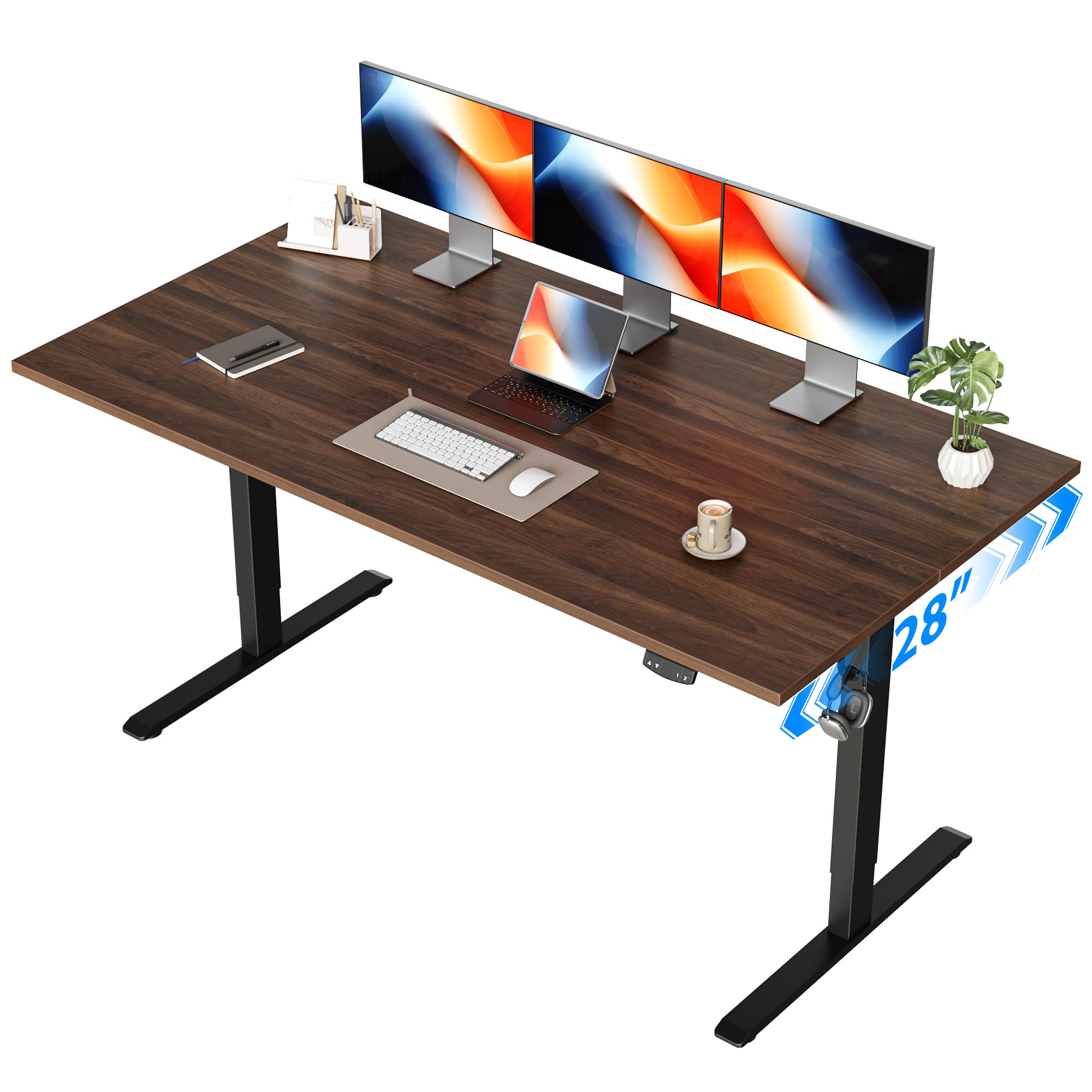 Agilestic 63*28 Inch Height Adjustable Electric Standing Desk, Dark Walnut