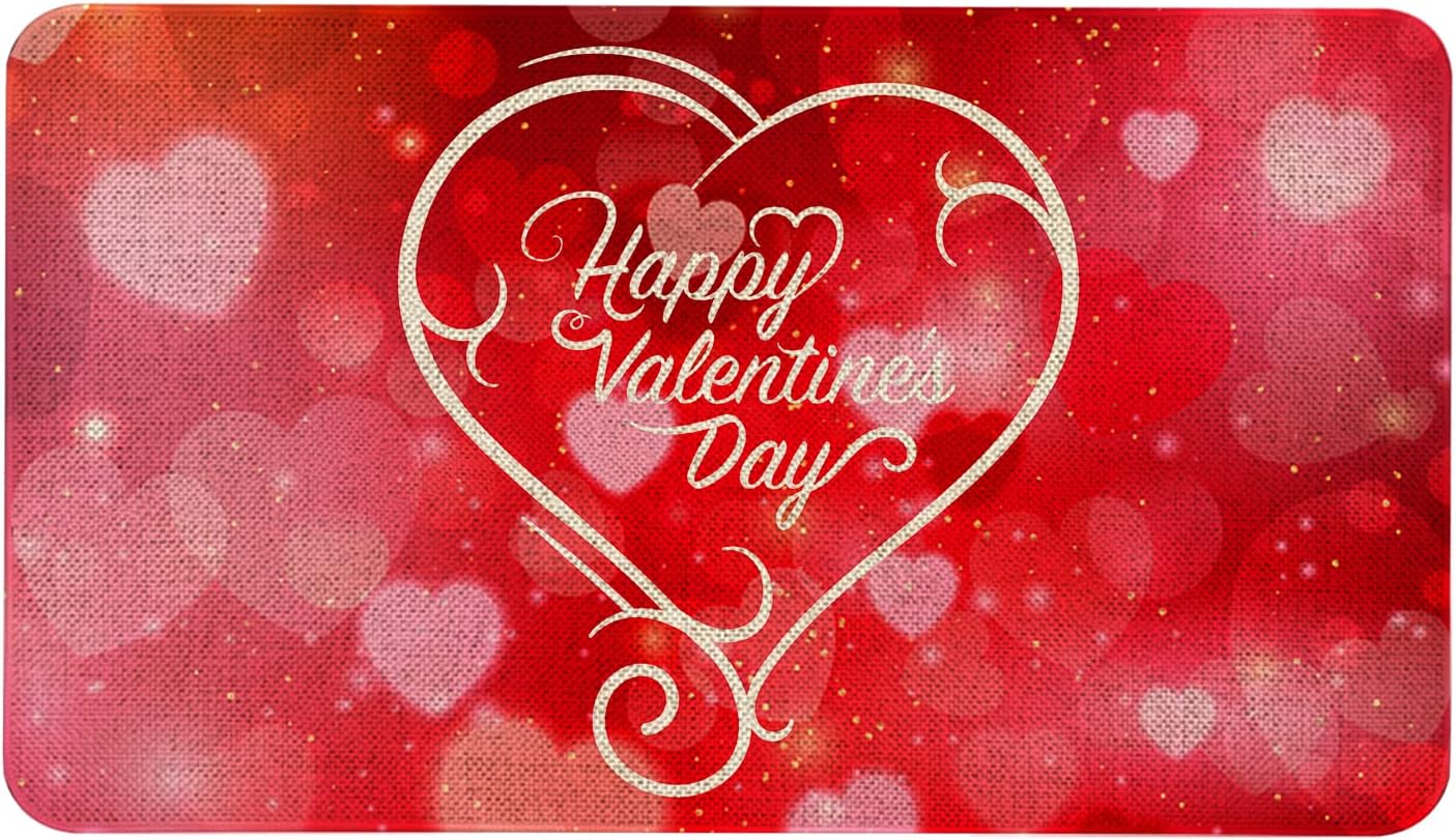Roszwtit Happy Valentines Day Door Mat 30 X 17 Inch Red Heart Doormat Indoor Outdoor Entrance Floor Mat Non Slip Valentine Decor Rubber Welcome Mats