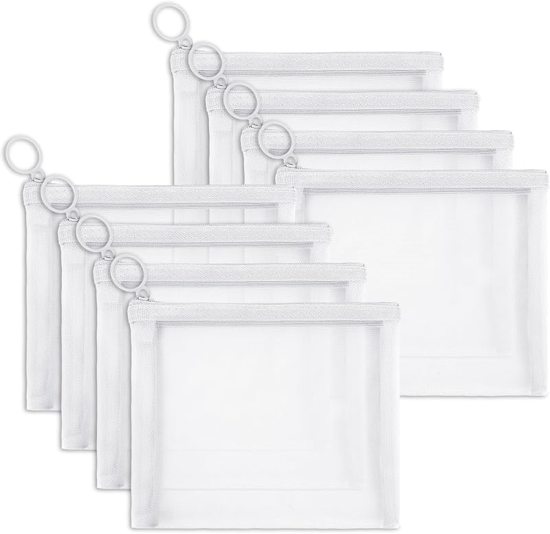 Bolsas organizadoras de malha com zíper Fassave, tamanho S, cor branca, pacote com 8