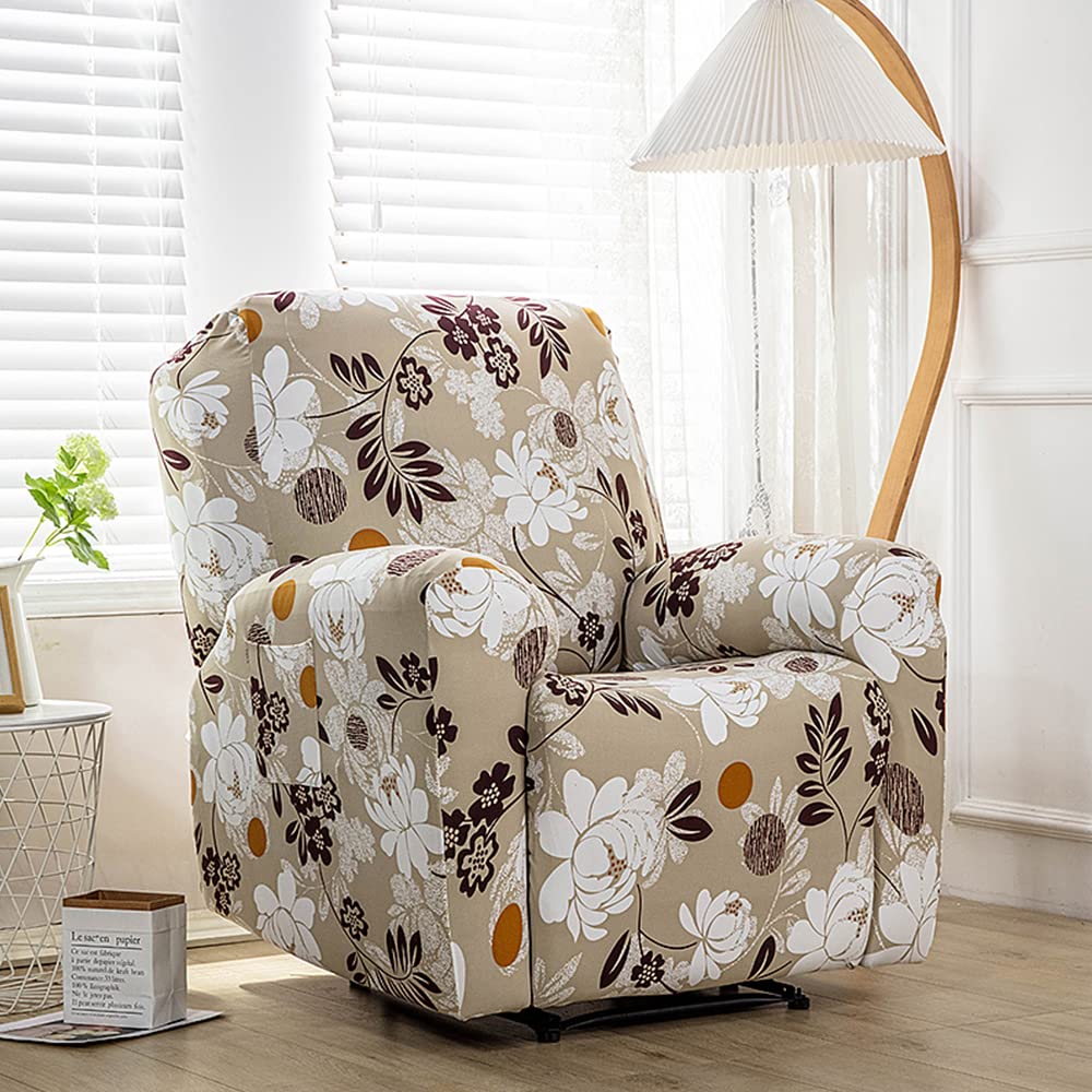 Copripoltrona Per Sedia Reclinabile 4 Pezzi - Tessuto Elasticizzato Ombra Floreale - Foto 3